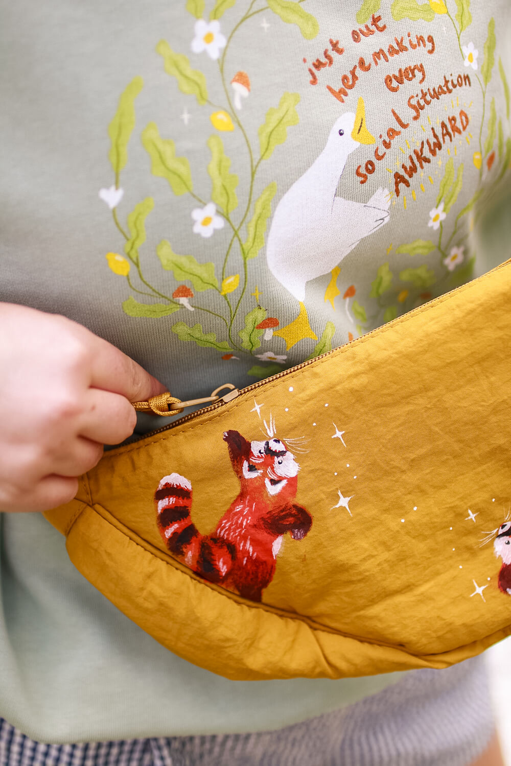 Hand Painted Limited Edition red panda bag